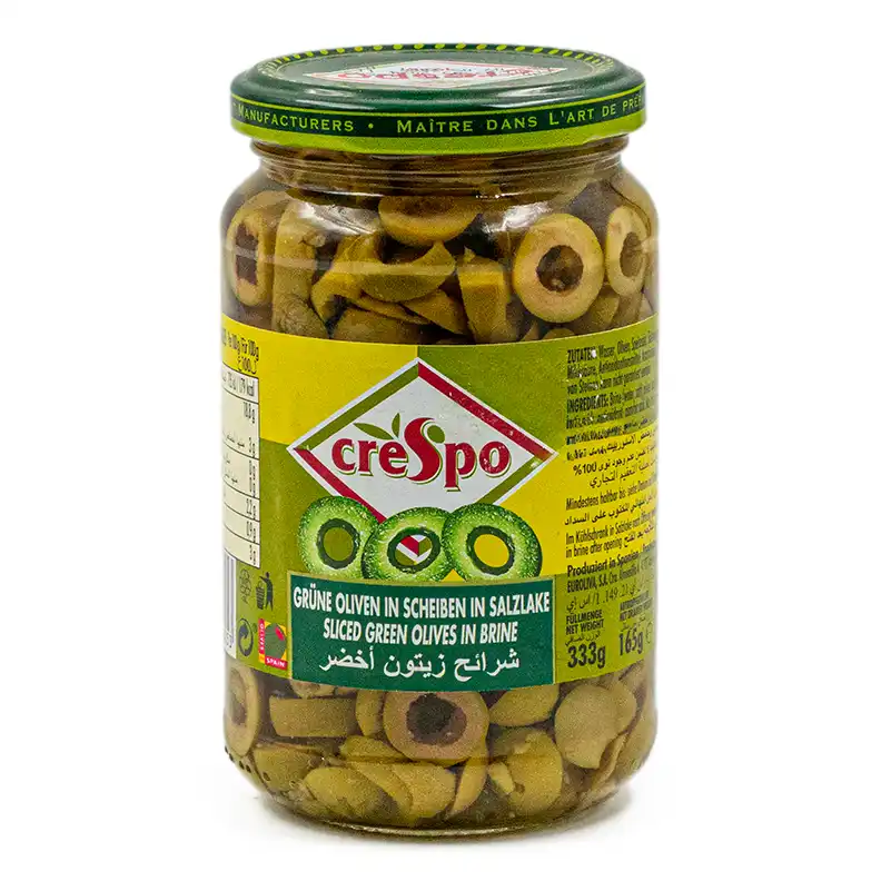 CRESPO SLICED GREEN OLIVES IN BRINE 333GM