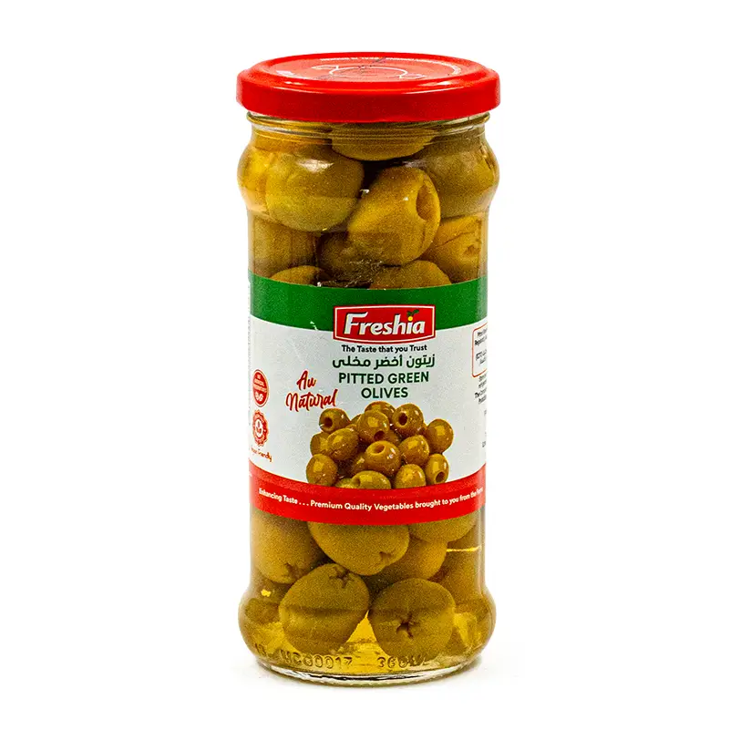 FRESHIA PITTED GREEN OLIVES 335GM