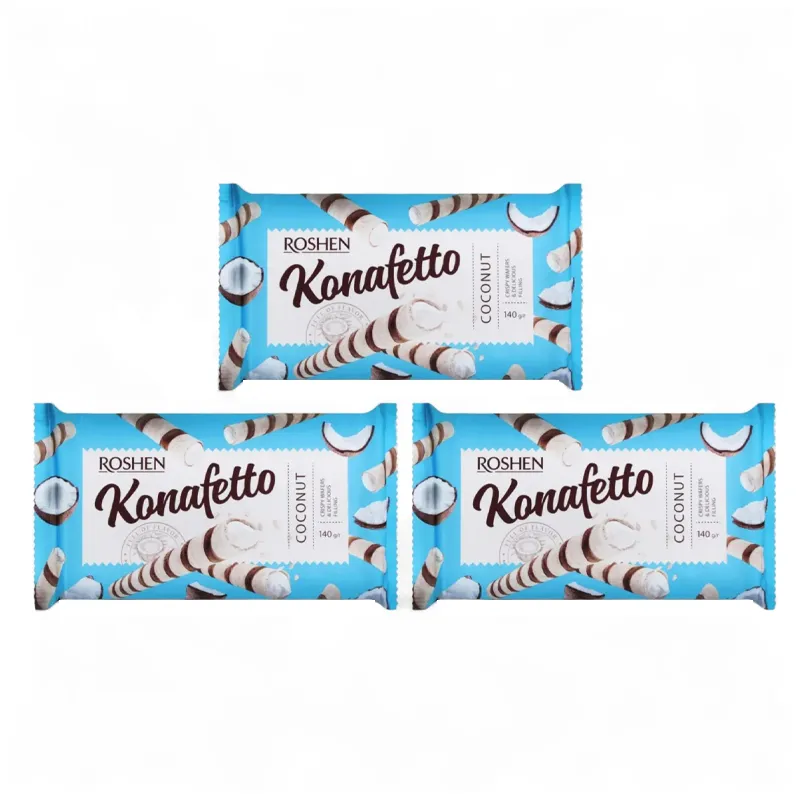 ROSHEN KONAFETTO COCONUT FILLED 3X140G CRISPY WAFER