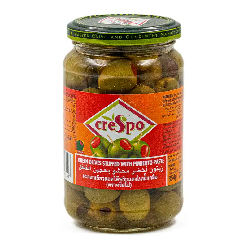 CRESPO GREEN OLIVES STUFFED WITH PIMIENTO PASTE 354GM